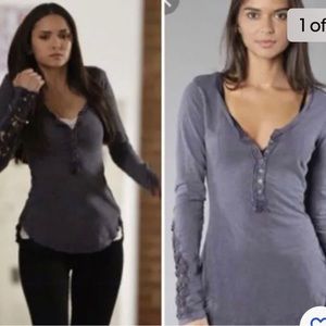 Vampire Diaries Free People Crochet Cuff Henley (IN RED) ASO Elena Gilbert M